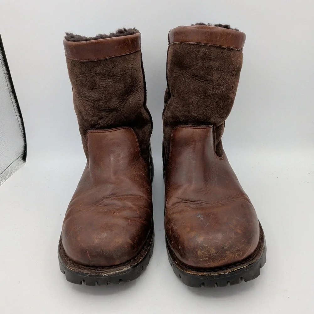UGG Australia Beacon Brown Leather Sheepskin Winter Snow Boots Mens 11 S/N 5485